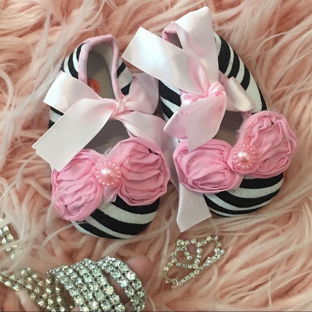 Ballet Flats Infant Baby Girl Shoes Zebra Pink Bow